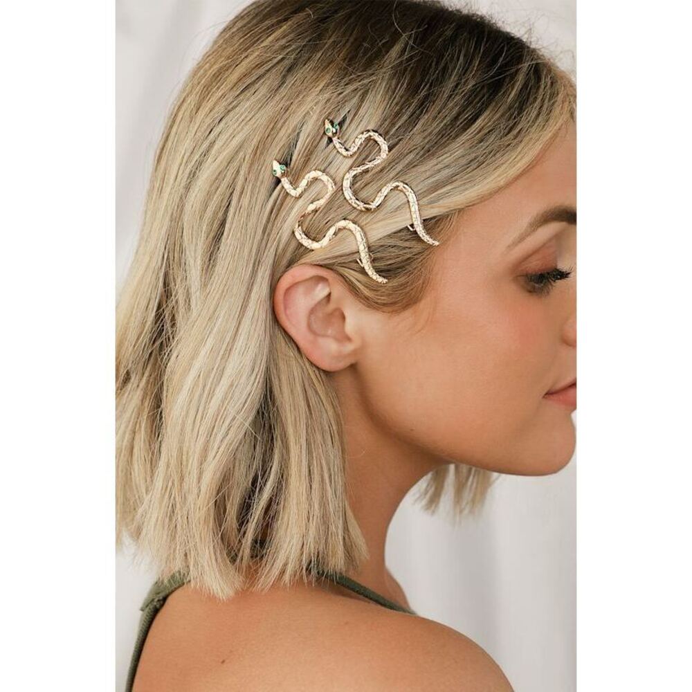 Lulus Medusa Gold And Green Snake Hair Clips - Size One Size